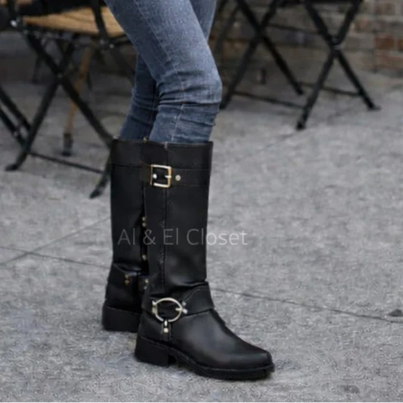 Michael Kors Crosby Moto Boots Black Leather Biker Boots Size 7.5 M NWT - Picture 3 of 12